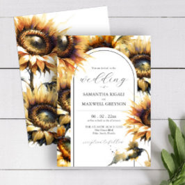 Invitaciones a la boda de girasol amarillo acuarel