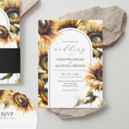 Invitaciones a la boda de girasol amarillo acuarel