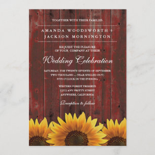 Invitaciones a la boda de girasol rústico de mader