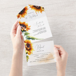 Invitaciones a la boda de girasoles con RSVP