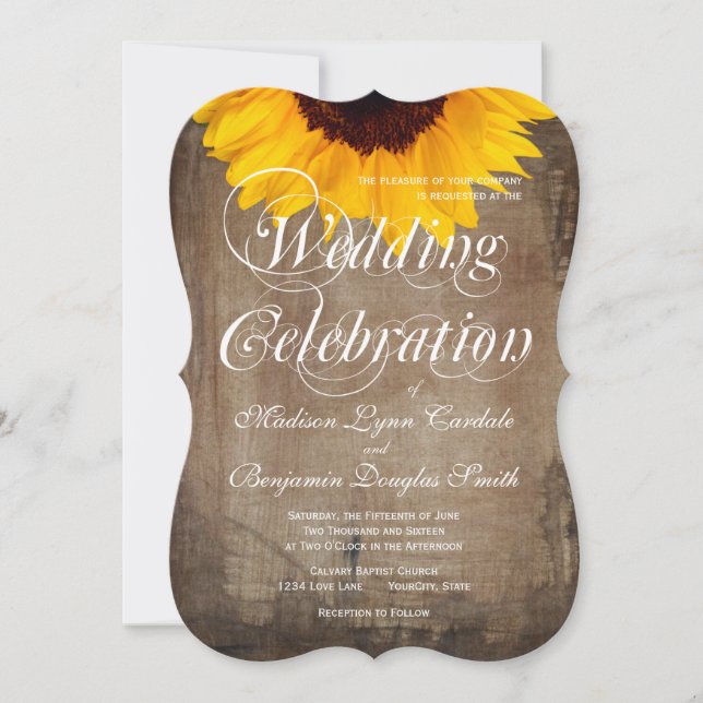 Invitaciones a la boda de girasoles en el campo rú (Anverso)