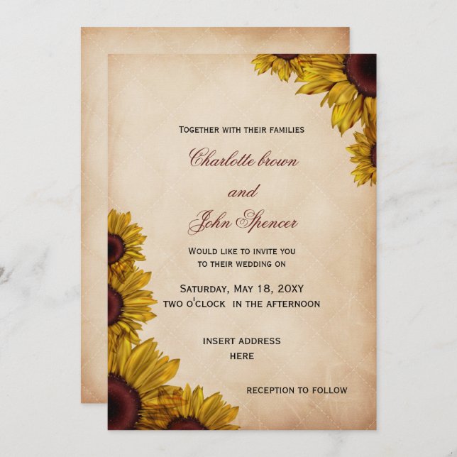 Invitaciones a la boda de girasoles rusos (Anverso / Reverso)