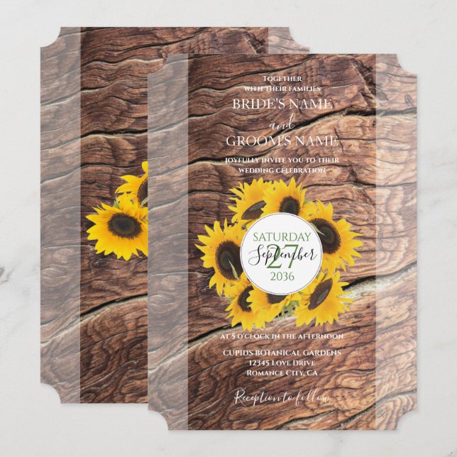 Invitaciones a la boda de girasoles rusos (Anverso / Reverso)
