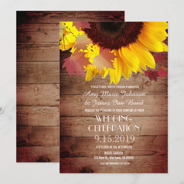 Invitaciones a la boda de girasoles rusos (Anverso / Reverso)