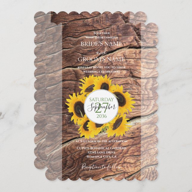 Invitaciones a la boda de girasoles rusos (Anverso / Reverso)