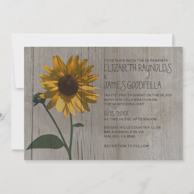 Invitaciones a la boda de girasoles rusos (Anverso)