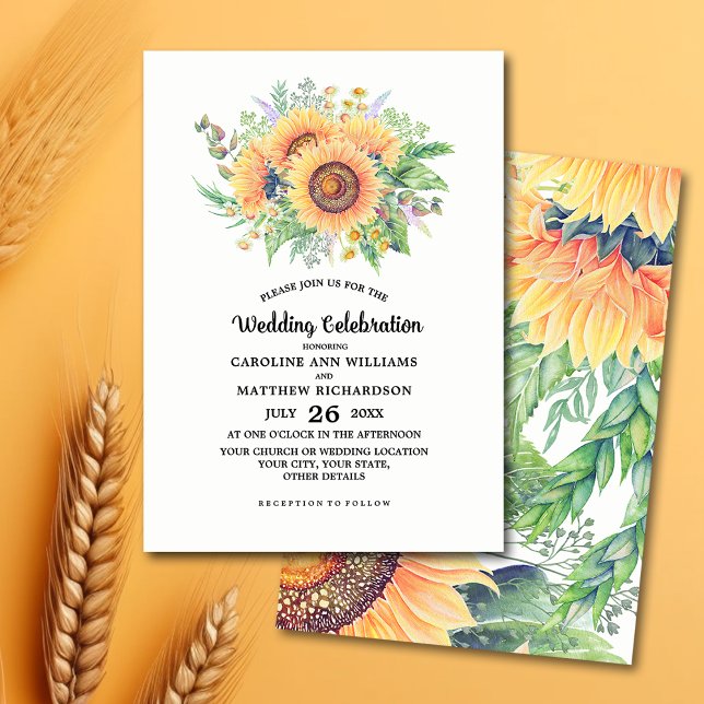 Invitaciones a la boda de girasoles rústicos (Subido por el creador)
