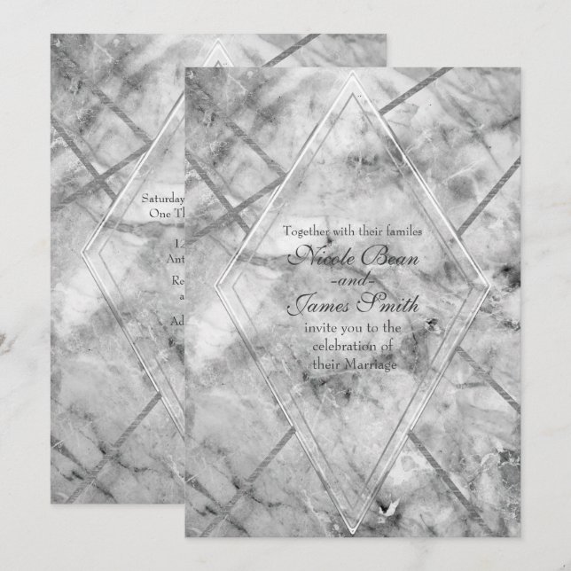 Invitaciones a la boda de Glam Gris y Marble Blanc (Anverso / Reverso)