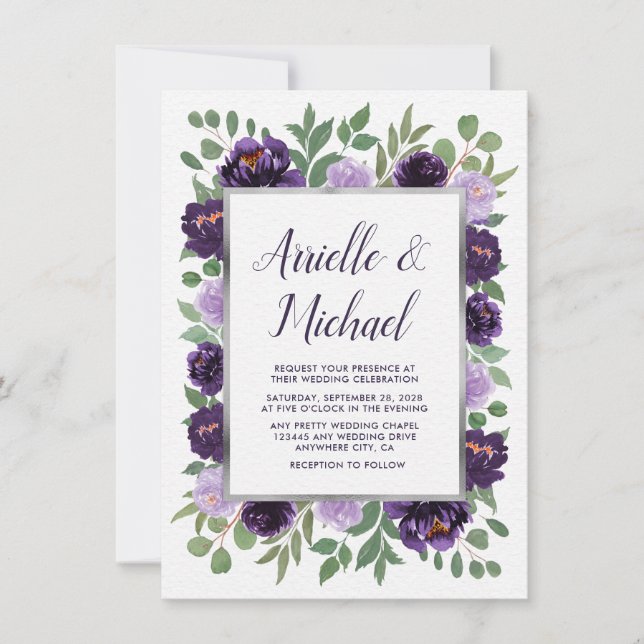 Invitaciones a la boda de Green Plum de Purple Gra (Anverso)