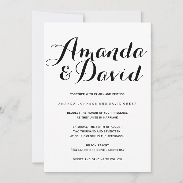Invitaciones a la boda de guiones blancos y negros (Anverso)