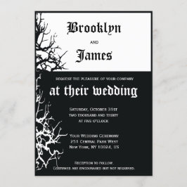 Invitaciones a la boda de Halloween en blanco y ne