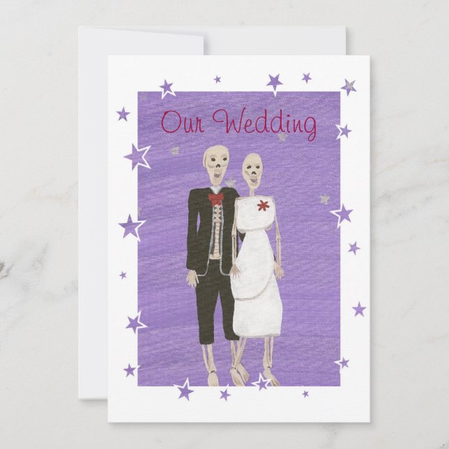 Invitaciones a la boda de Halloween en Skeleton, P (Anverso)