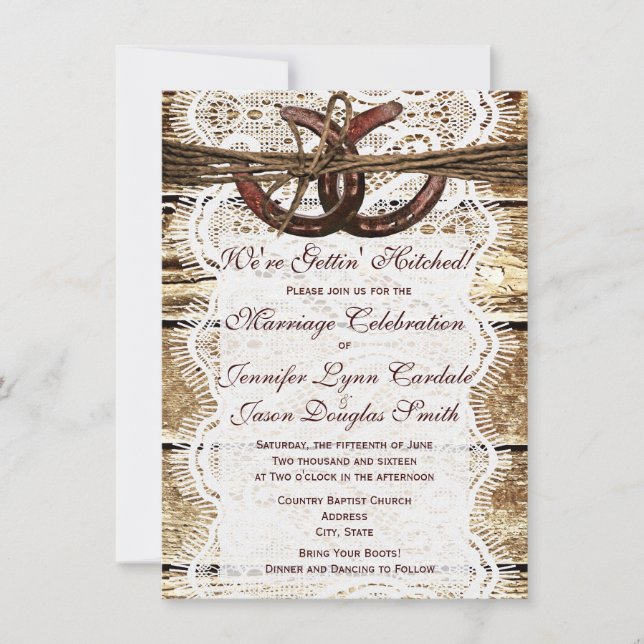 Invitaciones a la boda de herradura en el campo rú (Anverso)
