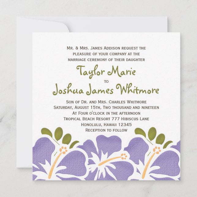 Invitaciones a la boda de Hibiscus Púrpura (Anverso)