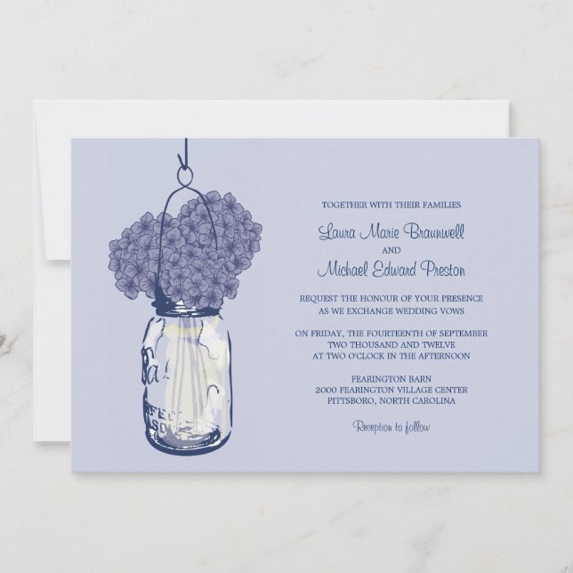 Invitaciones a la boda de Hydrangea y Mason Jar (Anverso)