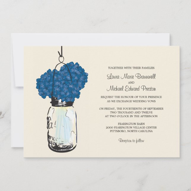 Invitaciones a la boda de Hydrangea y Mason Jar (Anverso)