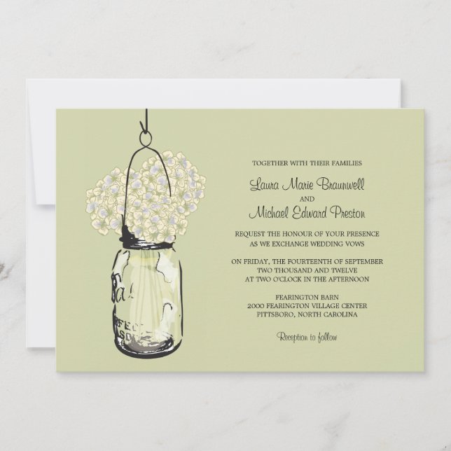Invitaciones a la boda de Hydrangea y Mason Jar (Anverso)