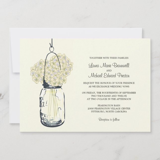 Invitaciones a la boda de Hydrangea y Mason Jar (Anverso)