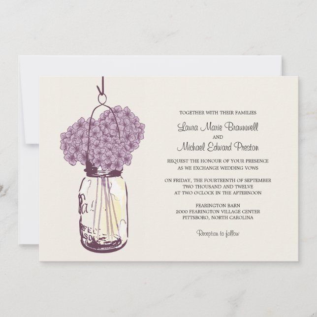 Invitaciones a la boda de Hydrangea y Mason Jar (Anverso)