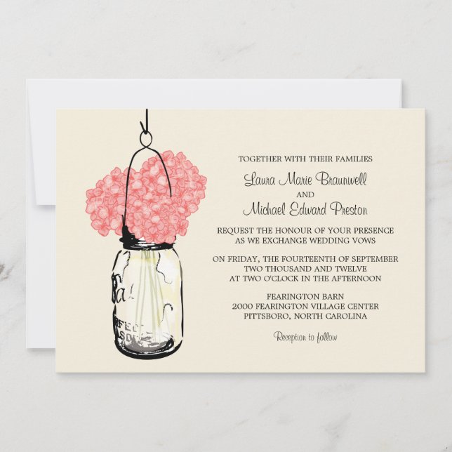 Invitaciones a la boda de Hydrangea y Mason Jar (Anverso)