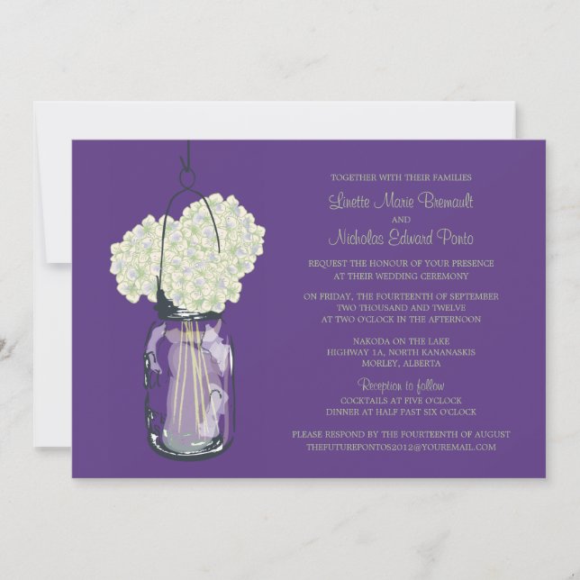 Invitaciones a la boda de Hydrangea y Mason Jar (Anverso)