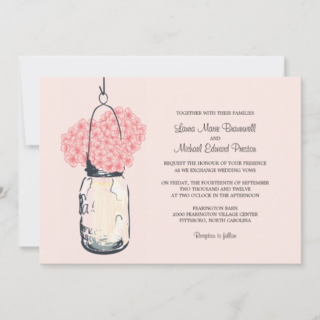 Invitaciones a la boda de Hydrangea y Mason Jar (Anverso)