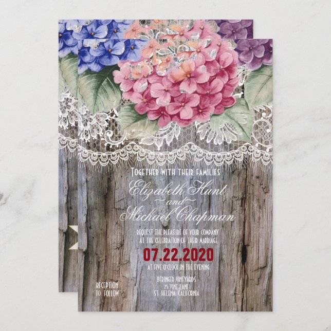 Invitaciones a la boda de Hydrangeas Lace & Barn W (Anverso / Reverso)