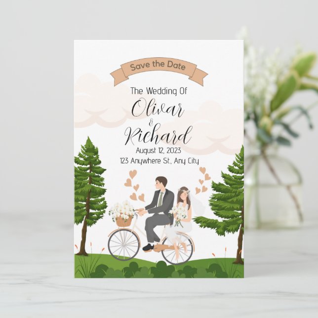 Invitaciones a la boda de Ilustracion Pareja (Anverso de pie)