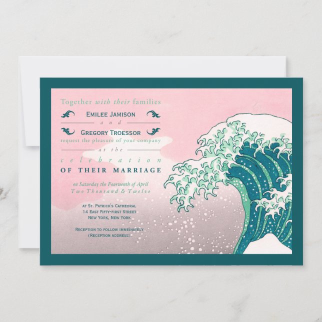 Invitaciones a la boda de impresión de bloques de  (Anverso)