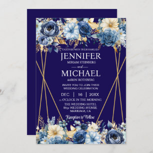 Invitaciones a la Boda de Invierno Azul y Oro de l