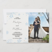 Invitaciones a la boda de invierno con nieves azul