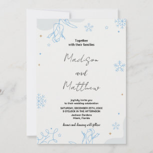 Invitaciones a la boda de invierno con nieves azul