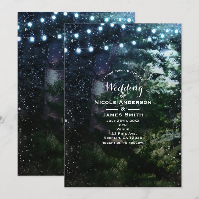 Invitaciones a la Boda de Invierno de Pine Tree &  (Anverso / Reverso)