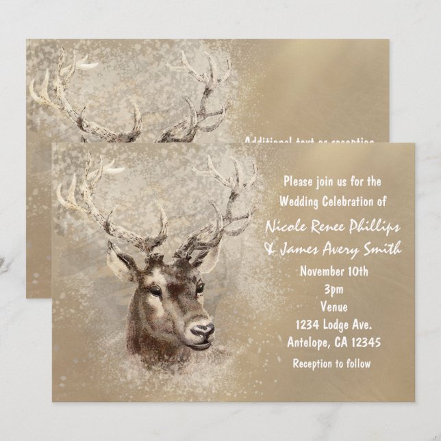 Invitaciones a la boda de invierno de Rustic Deer  (Anverso / Reverso)