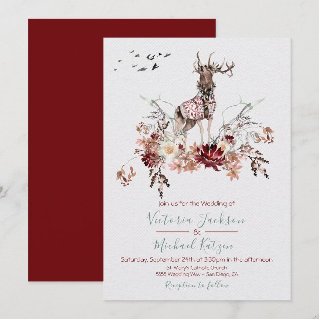 Invitaciones a la boda de invierno de Woodland Wat (Anverso / Reverso)