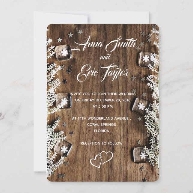 Invitaciones a la Boda de Invierno - Madera e Hiel (Anverso)