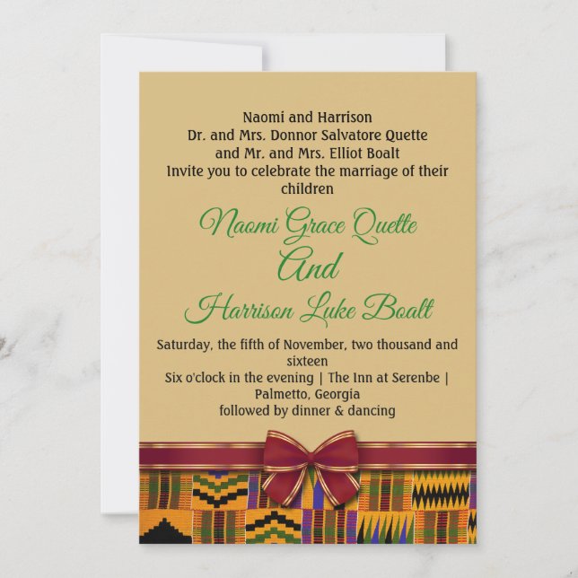 Invitaciones a la boda de Kente y guardar las tarj (Anverso)