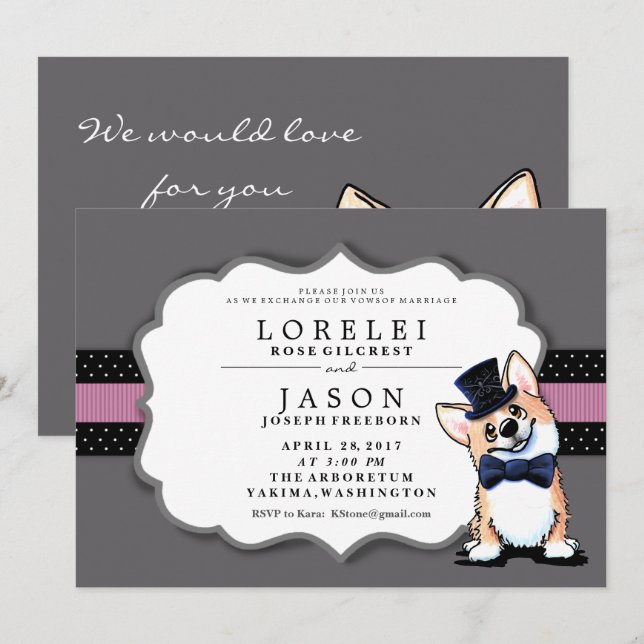 Invitaciones a la boda de KiniArt Corgi (Anverso / Reverso)