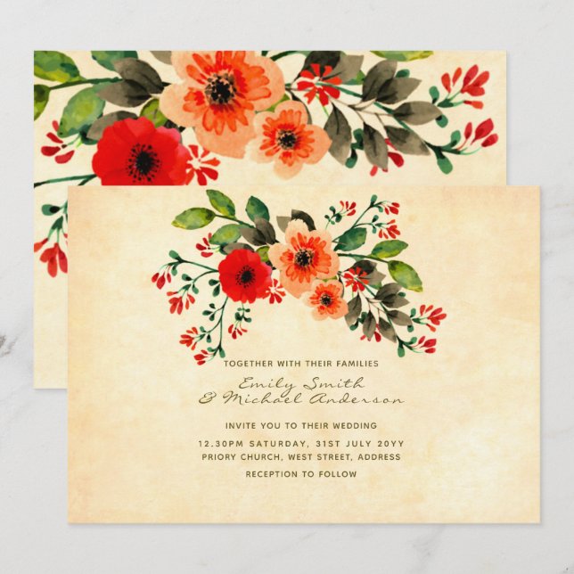 Invitaciones a la boda de la amapola de Flores Sil (Anverso / Reverso)