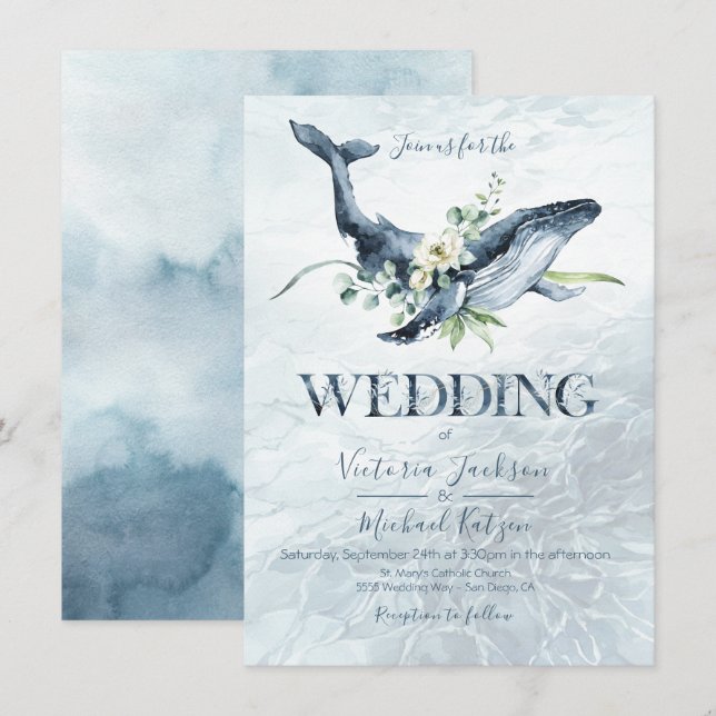 Invitaciones a la boda de la ballena tropical del  (Anverso / Reverso)