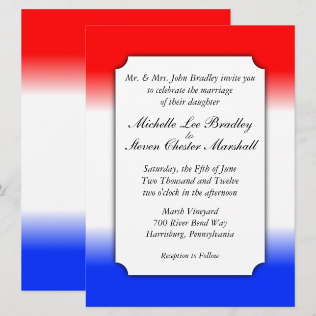 Invitaciones a la boda de la banda blanca y azul (Anverso / Reverso)