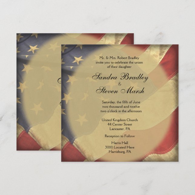 Invitaciones a la boda de la bandera estadounidens (Anverso / Reverso)