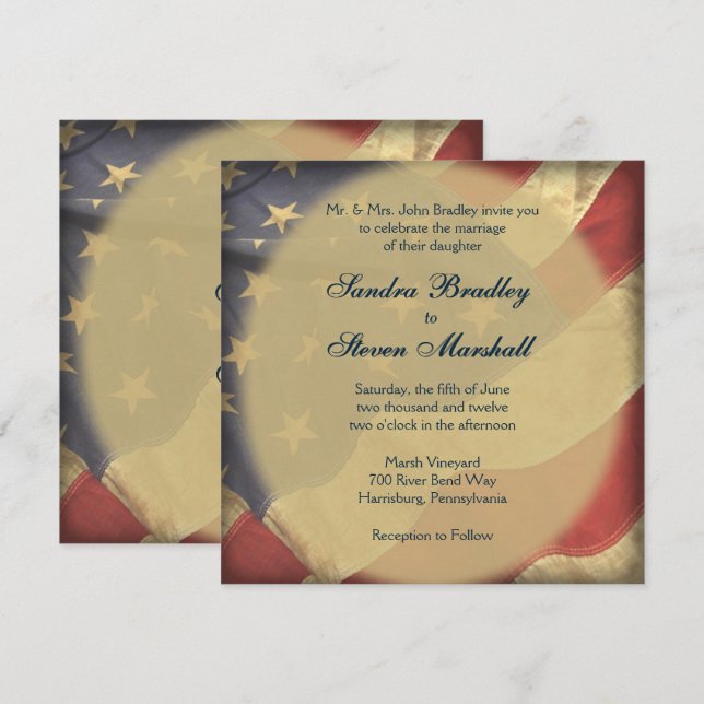 Invitaciones a la boda de la bandera estadounidens (Anverso / Reverso)