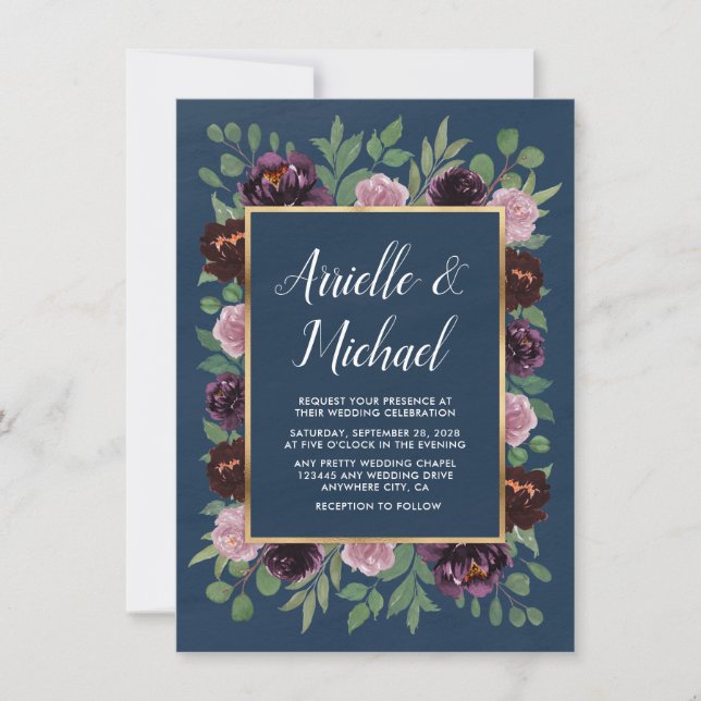 Invitaciones a la boda de la boda azul de la Rosa  (Anverso)