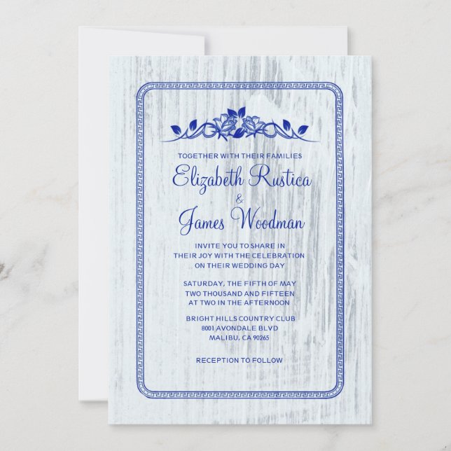 Invitaciones a la boda de la Boda de Madera Azul V (Anverso)