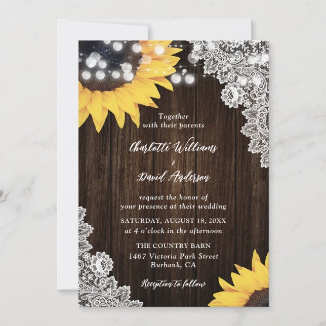 Invitaciones a la boda de la boda del girasol de l (Anverso)