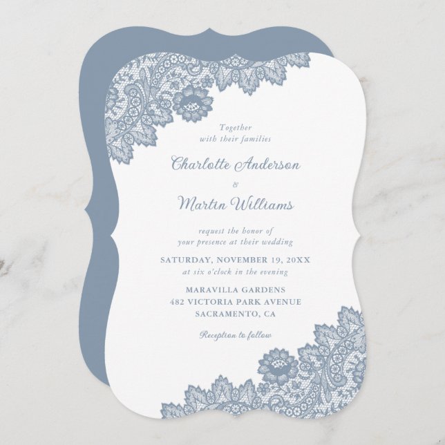 Invitaciones a la boda de la Boda Floral Dusty Blu (Anverso / Reverso)