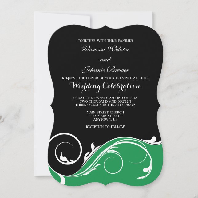 Invitaciones a la boda de la bota de barniz negro  (Anverso)