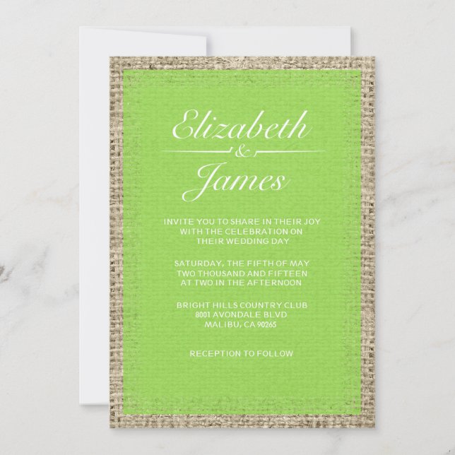 Invitaciones a la boda de la Burlap de la época Li (Anverso)