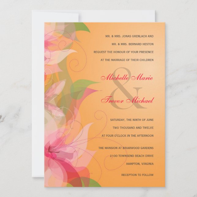 Invitaciones a la boda de la caída de la floral de (Anverso)